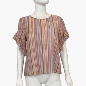 NWT DREW Red Rainbow Striped Ruffle Sleeve Blouse Top (Mutli Color | Size M)